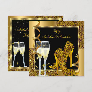 Fabulous 50 & Fantastic Leopard Black Gold Party Invitation