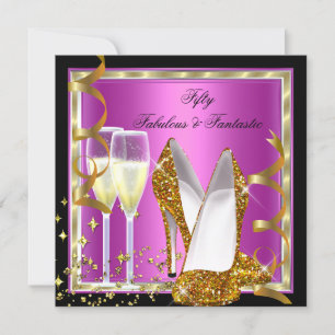 Fabulous 50 Fantastic Pink Black White Gold Party Invitation