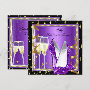 Fabulous 50 Fantastic Purple Black Gold Party 2 Invitation