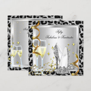Fabulous 50 & Fantastic Silver Leopard Birthday Invitation