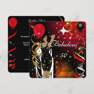 Fabulous 50 Fifty Birthday Party Black Red Stars 2 Invitation