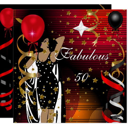 Fabulous 50 Fifty Birthday Party Black Red Stars 2 Invitation