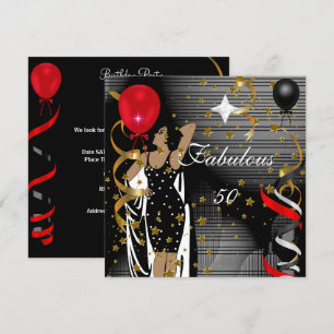 Fabulous 50 Fifty Birthday Party Black Red Stars 3 Invitation
