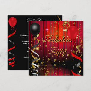 Fabulous 50 Fifty Birthday Party Black Red Stars Invitation