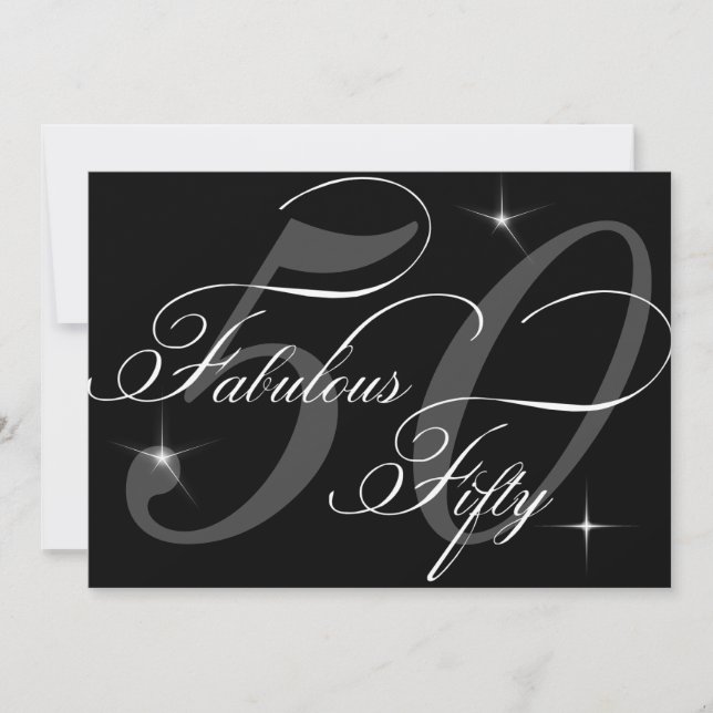 Fabulous 50 fifty Black White 50th Birthday Party Invitation (Front)