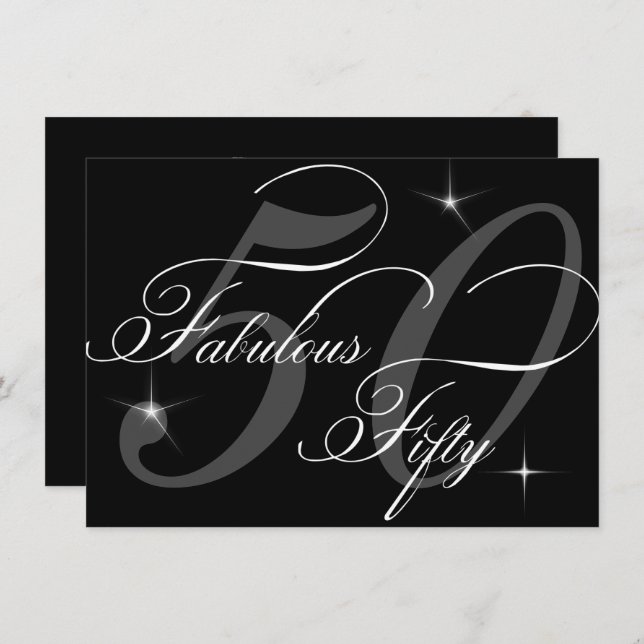 Fabulous 50 fifty Black White 50th Birthday Party Invitation (Front/Back)