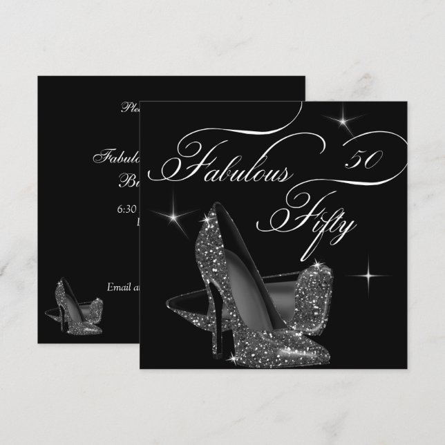 Fabulous 50 fifty Black White High Heels Birthday Invitation (Front/Back)