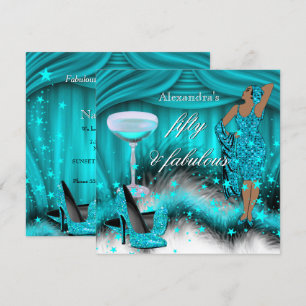Fabulous 50 Glamourous Teal Blue High Heel Birthda Invitation