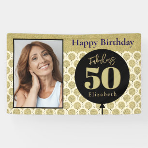 Fabulous 50 Gold Birthday  Banner