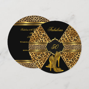 Fabulous 50 Gold Black Leopard Hi Heels Birthday Invitation