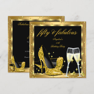 Fabulous 50 Gold Champagne High Heels Birthday 2 Invitation