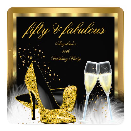 Fabulous 50 Gold Champagne High Heels Birthday Card
