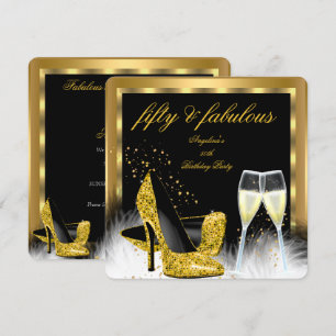 Fabulous 50 Gold Champagne High Heels Birthday Invitation