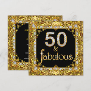 Fabulous 50 Gold Diamond on Black Birthday Party Invitation