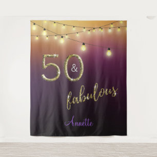 Fabulous 50 Gold Purple Lights Photo Backdrop Tapestry