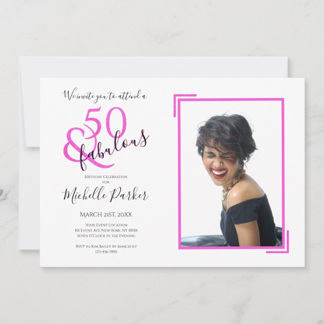Fabulous 50 Hot Pink Glitter 50th Birthday Party Invitation (Front)