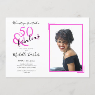 Fabulous 50 Hot Pink Glitter 50th Birthday Party Invitation