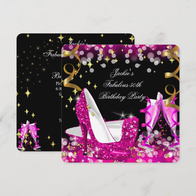Fabulous 50 Hot Pink Glitter High Heel Birthday 2 Invitation (Front/Back)