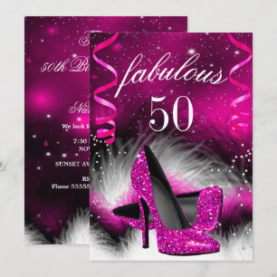 Fabulous 50 Hot Pink High Heel Birthday Party Invitation