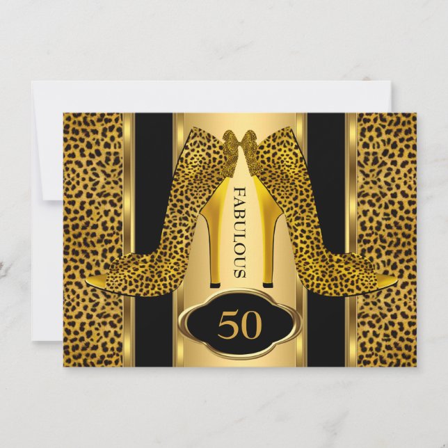 Fabulous 50 Leopard Gold Cheetah High Heels Party Invitation (Front)