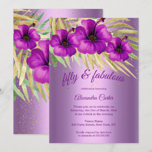 Fabulous 50 Lilac purple Hibiscus floral party Invitation