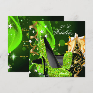 Fabulous 50 Lime Green Gold Heels Birthday Party Invitation