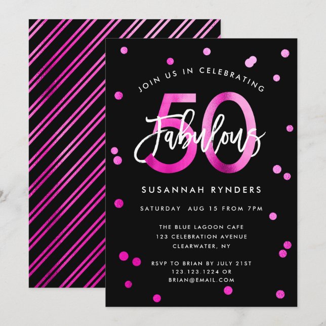 Fabulous 50 | Modern Chic Pink Birthday Party Invitation (Front/Back)