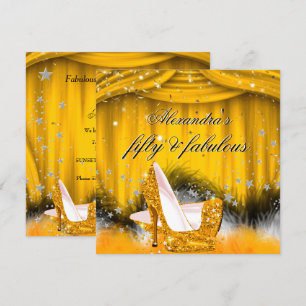 Fabulous 50 Orange Gold High Heels Feather Party Invitation