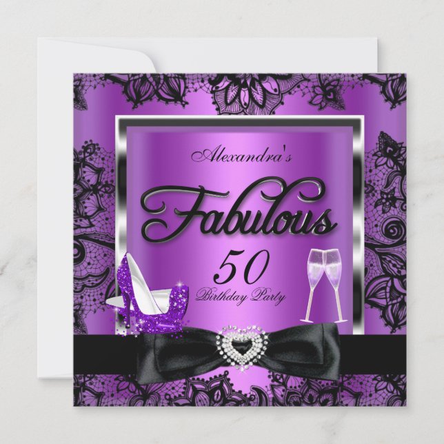 Fabulous 50 Party Purple Champagne High Heels Invitation (Front)