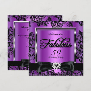 Fabulous 50 Party Purple Damask Black Lace Invitation