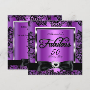 Fabulous 50 Party Purple Damask Black Lace Invitation