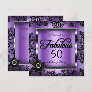 Fabulous 50 Party Purple Damask Black Lace Pearl Invitation