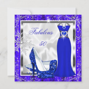 Fabulous 50 Party Royal Blue Silver Dress Heels S8 Invitation