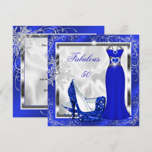 Fabulous 50 Party Royal Blue Silver Dress Heels S9 Invitation