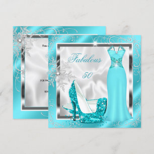 Fabulous 50 Party Teal Blue Silver Dress Heels S10 Invitation