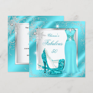 Fabulous 50 Party Teal Blue Silver Dress Heels S11 Invitation