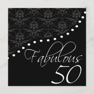 Fabulous 50 Personalised Black Birthday Party Invitation