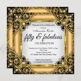 Fabulous 50 Photo Black White Gold Birthday Party Invitation
