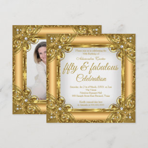 Fabulous 50 Photo elite Gold Pearl birthday Party Invitation