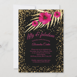Fabulous 50 Pink Black Gold Sparkle  Birthday Invitation
