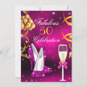 Fabulous 50 Pink Gold Heels Champagne Party Invitation