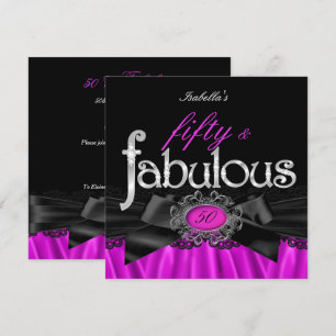 Fabulous 50 Pink Silk Black Lace Birthday Party Invitation