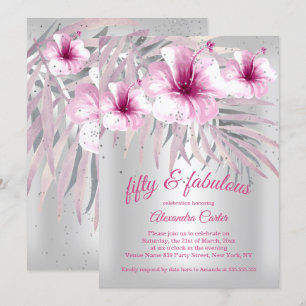 Fabulous 50 Pretty Pink Silver white hibiscus Invitation