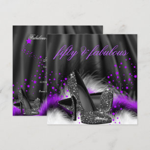 Fabulous 50 Purple Black High Heels Birthday Party Invitation