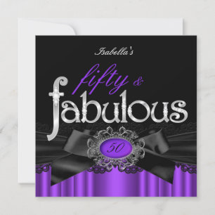 Fabulous 50 Purple Black Lace Birthday Party Invitation