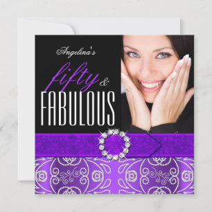 Fabulous 50 Purple Diamond Birthday Party Invitation