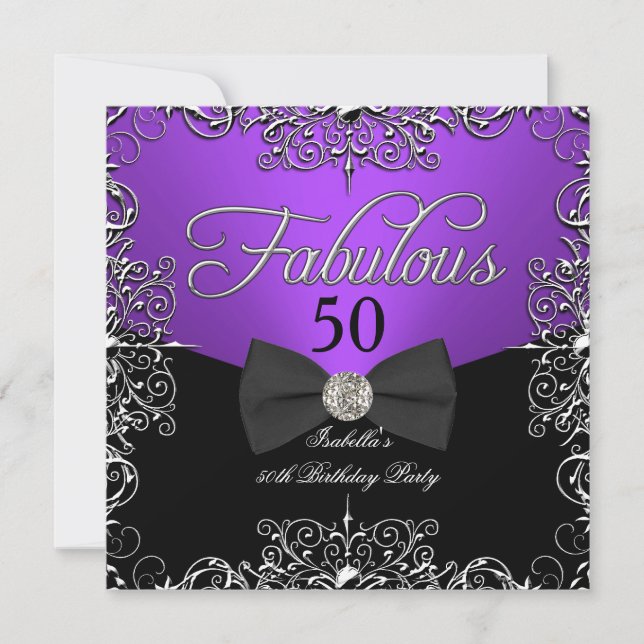 Fabulous 50 Purple Elegant Birthday Party Invitation (Front)