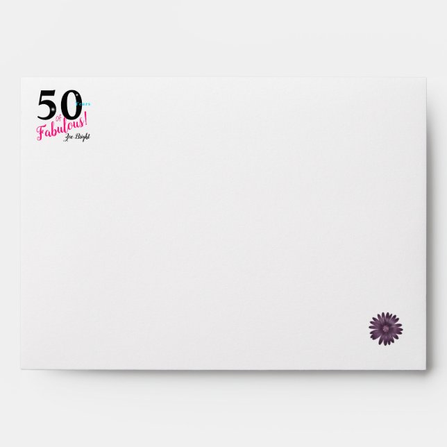 Fabulous 50, purple flower with glitter envelope (Front)