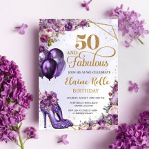 Fabulous 50 Purple Girl Modern 50th Birthday