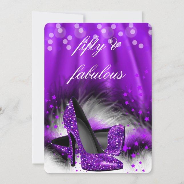 Fabulous 50 Purple Stars High Heels Birthday 2 Invitation (Front)